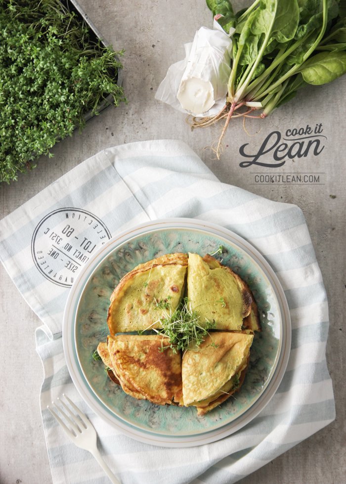 coconut crepes with spinach and goat cheese